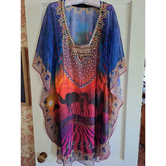 other Other - Beach coverup tunic L Abu Dhabi Large dress caftan CAMELS crystals rhinestones